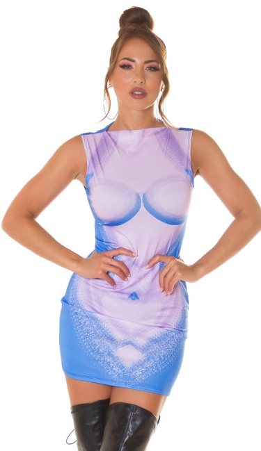 Bodycon Minidress with Print Blue